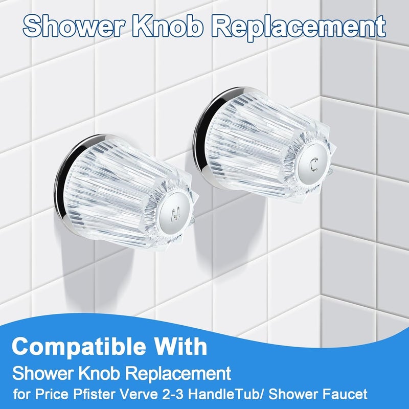 UCDETD 2 Piece Shower Knob Replacement and Flange Base, Clear Acrylic Plastic Hot and Cold Shower Knob Compatible with Price Pfister Contessa and Windsor Bathtub Shower Faucet Handle - Image 2